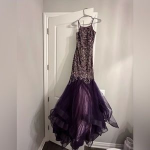 Tiffany Designs Mermaid Prom Dress in Plum/Champagne Size 8